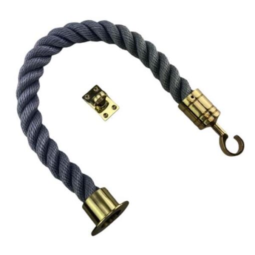 rs synthetic grey barrier rope with polished brass cup hook and eye plates