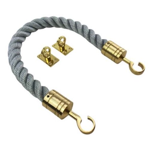 rs synthetic grey barrier rope with polished brass hook and eye plates