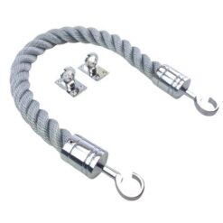 rs synthetic grey barrier rope with polished chrome hook and eye plates