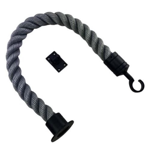 rs synthetic grey barrier rope with powder coated black cup hook and eye plates