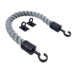 rs synthetic grey barrier rope with powder coated black hook and eye plates