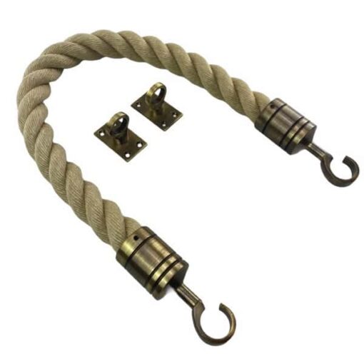 rs synthetic polyhemp barrier ropes with antique brass hook and eye plates