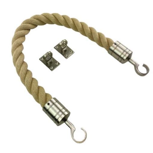 rs synthetic polyhemp barrier ropes with satin nickel hook and eye plates