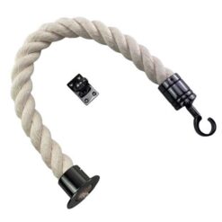 rs synthetic white cotton barrier rope with gun metal black cup hook and eye plates