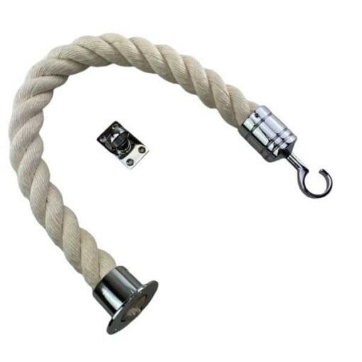 rs synthetic white cotton barrier rope with polished chrome cup hook and eye plates