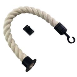 rs synthetic white cotton barrier rope with powder coated black cup hook and eye plates