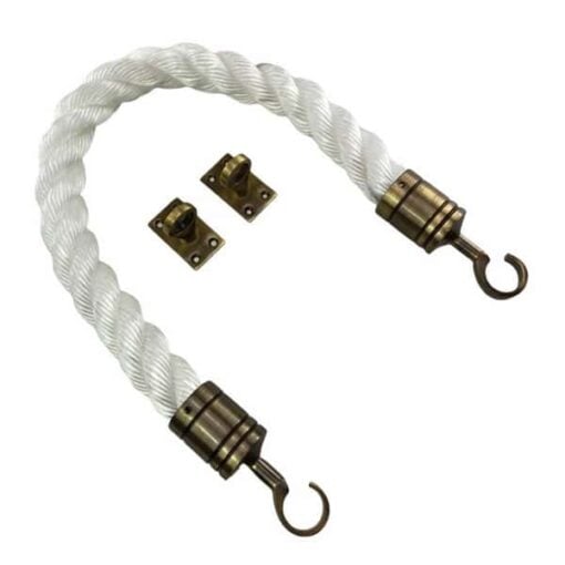 rs white staplespun barrier rope with antique hook and eye plates