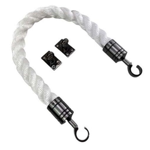 rs white staplespun barrier rope with gun metal black hook and eye plates