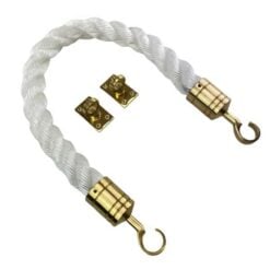 rs white staplespun barrier rope with polished brass hook and eye plates