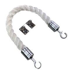 rs white staplespun barrier rope with polished chrome hook and eye plates