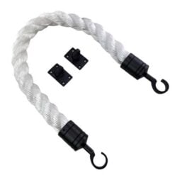 rs white staplespun barrier rope with powder coated black hook and eye plates