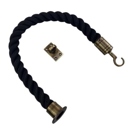 rs black softline multifilament barrier rope with antique brass cup hook and eye plate