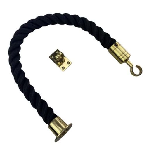 rs black softline multifilament barrier rope with polished brass cup hook and eye plate