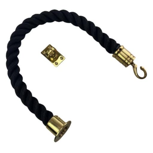 rs black softline multifilament barrier rope with polished brass cup swan hook and eye plate