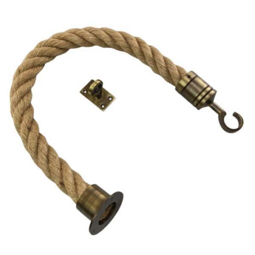 rs natural hemp barrier rope with antique brass cup hook and eye plate