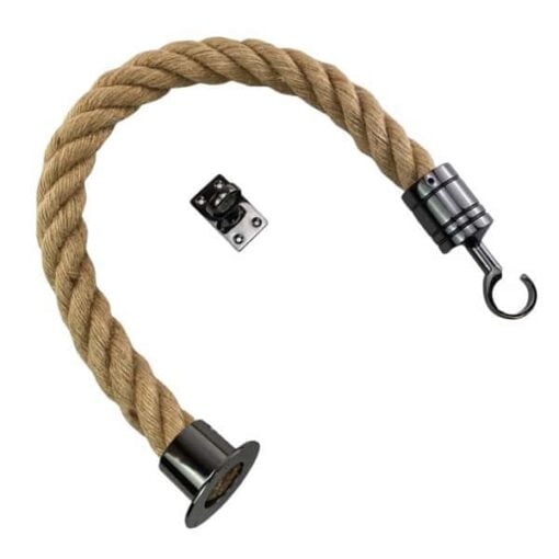 rs natural hemp barrier rope with gun metal black cup hook and eye plate