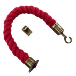 rs natural red cotton barrier rope with antique brass cup hook and eye plate