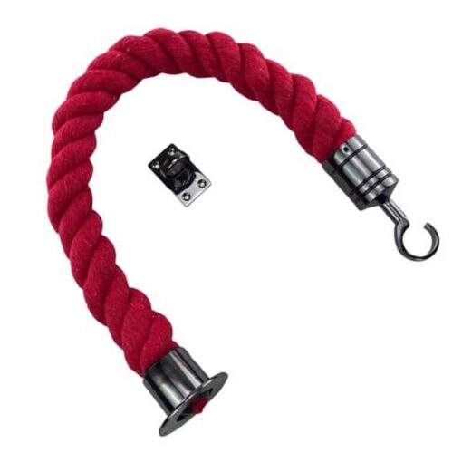 rs natural red cotton barrier rope with gun metal black cup hook and eye plate