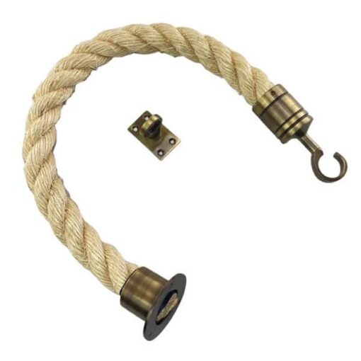 rs natural sisal barrier rope with antique brass cup hook and eye plate