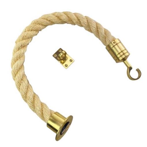 rs natural sisal barrier rope with polished brass cup hook and eye plate