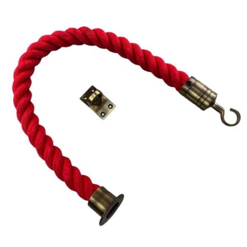 rs red softline barrier rope with antique brass cup hook and eye plate