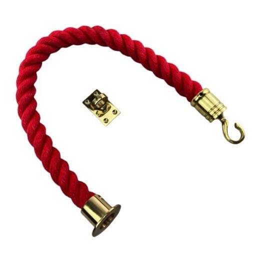 rs red softline barrier rope with polished brass cup swan hook and eye plate