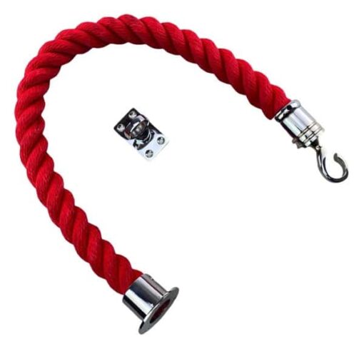 rs red softline barrier rope with polished chrome cup swan hook and eye plate