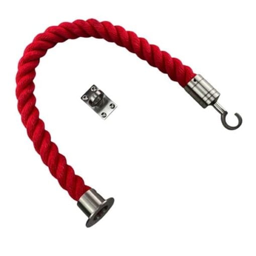 rs red softline barrier rope with satin nickel cup hook and eye plate