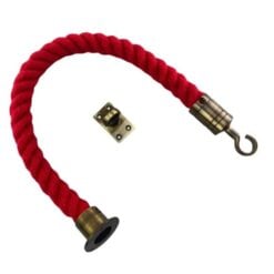 rs red synthetic polyspun barrier rope with antique brass cup hook and eye plate