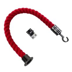 rs red synthetic polyspun barrier rope with gun metal black cup hook and eye plate