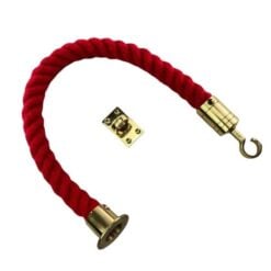 rs red synthetic polyspun barrier rope with polished brass cup hook and eye plate