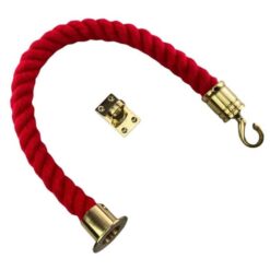 rs red synthetic polyspun barrier rope with polished brass cup swan hook and eye plate