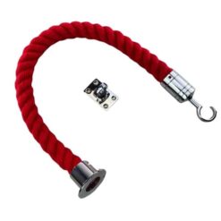 rs red synthetic polyspun barrier rope with polished chrome cup hook and eye plate