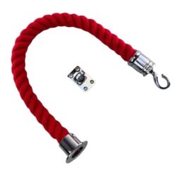 rs red synthetic polyspun barrier rope with polished chrome cup swan hook and eye plate