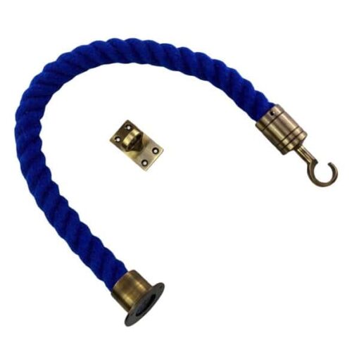 rs royal blue polyspun barrier rope with antique brass cup hook and eye plate