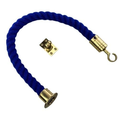 rs royal blue polyspun barrier rope with polished brass cup hook and eye plate