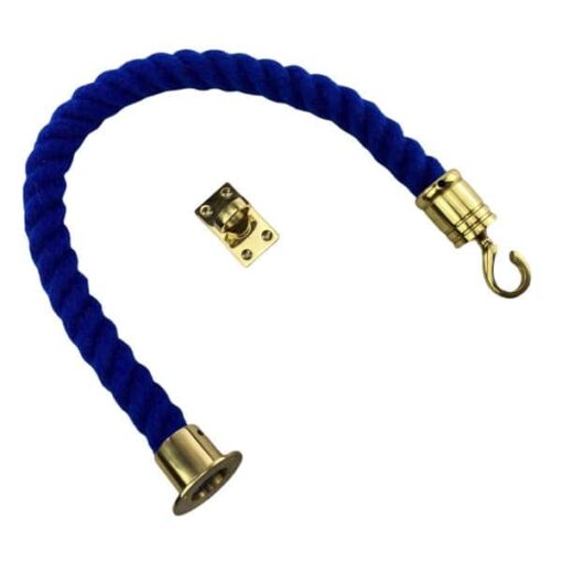 rs royal blue polyspun barrier rope with polished brass cup swan hook and eye plate