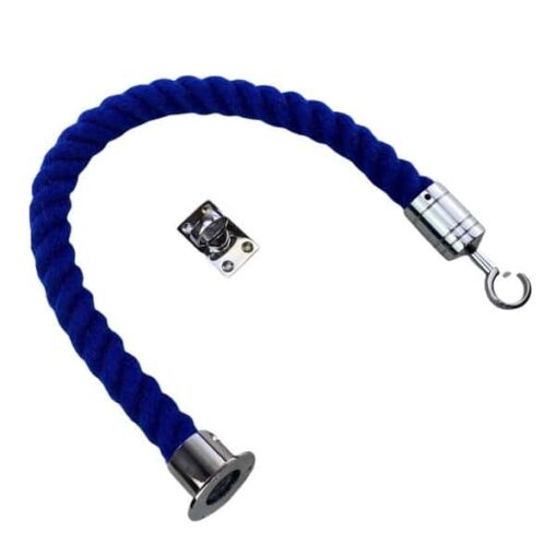 rs royal blue polyspun barrier rope with polished chrome cup hook and eye plate