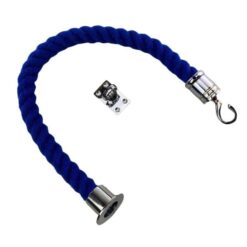 rs royal blue polyspun barrier rope with polished chrome cup swan hook and eye plate