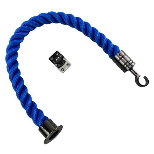 rs royal blue softline barrier rope with gun metal black cup hook and eye plate 1