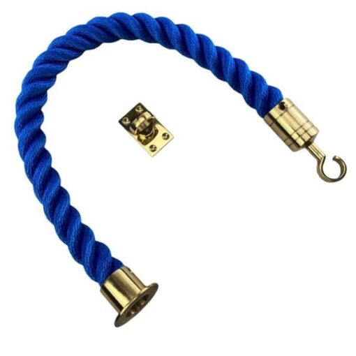 rs royal blue softline barrier rope with polished brass cup hook and eye plate 1