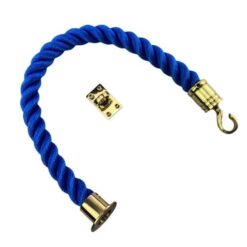 rs royal blue softline barrier rope with polished brass cup swan hook and eye plate 1