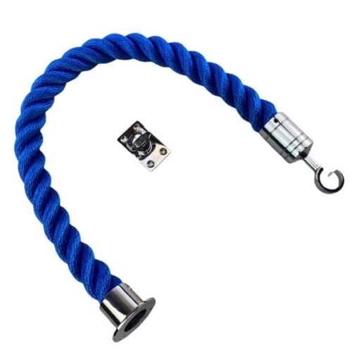 rs royal blue softline barrier rope with polished chrome cup hook and eye plate 1