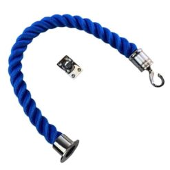 rs royal blue softline barrier rope with polished chrome cup swan hook and eye plate 1