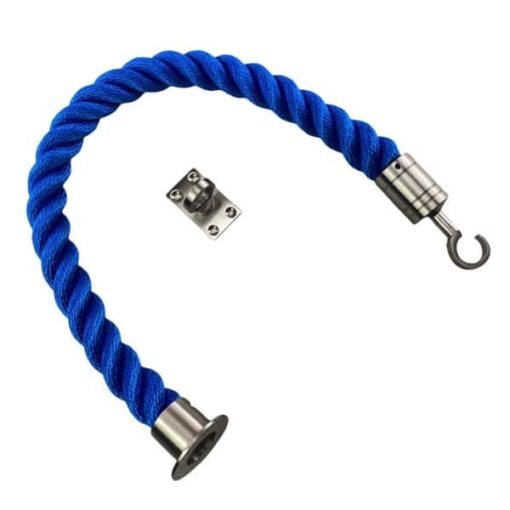 rs royal blue softline barrier rope with satin nickel cup hook and eye plate 1