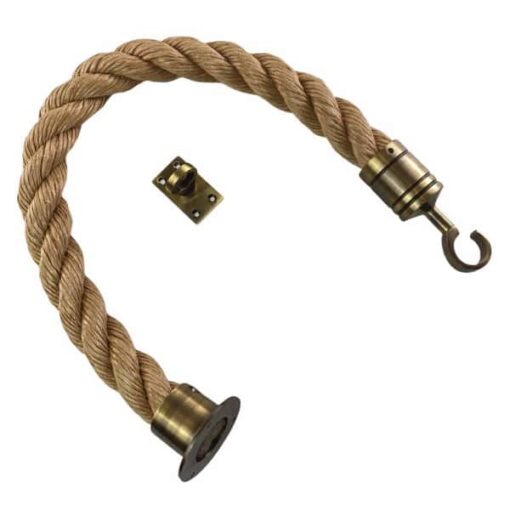 rs synthetic manila barrier ropes with antique brass cup hook and eye plate