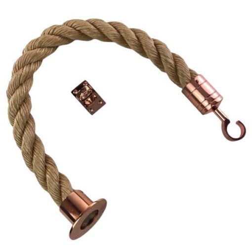 rs synthetic manila barrier ropes with copper bronze cup hook and eye plate