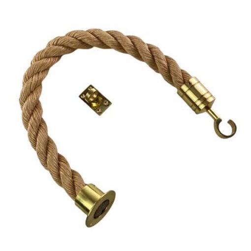 rs synthetic manila barrier ropes with polished brass cup hook and eye plate