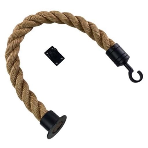 rs synthetic manila barrier ropes with powder coated black cup hook and eye plate