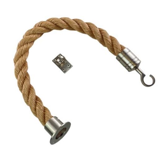 rs synthetic manila barrier ropes with satin nickel cup hook and eye plate